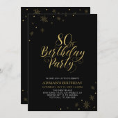Invitation Or et noir | Modern Chic fête d'anniversaire 80e (Devant / Derrière)