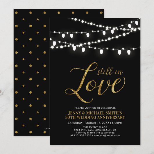 Invitation Or et Noir | Moderne 50e Anniversaire de Mariage (Devant / Derrière)