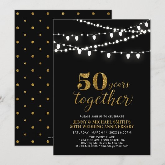 Invitation Or et Noir | Moderne 50e anniversaire de mariage (Devant / Derrière)