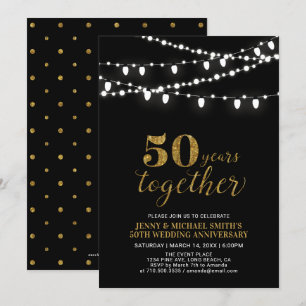 Invitation Or et Noir Moderne 50e Anniversaire de Mariage