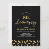 Invitation Or et Noir | Moderne 50e anniversaire de mariage (Devant)