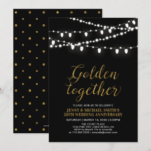 Invitation Or et Noir Moderne 50e Anniversaire de Mariage