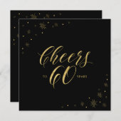 Invitation Or et noir | Moderne 60ème Carré de fête d'anniver (Devant / Derrière)