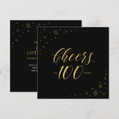 Invitation Or et noir | Moderne Carré de fête du 100e anniver (Devant / Derrière)