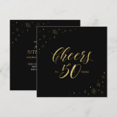 Invitation Or et noir | Moderne Carré de fête du 50e annivers (Devant / Derrière)