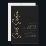 Invitation Or et noir | Moderne Sleek Sweet 16 anniversaire<br><div class="desc">Luxe et moderne doux 16 invitations avec un design asymétrique. Noir et blanc avec des accents faux or. Remarque : L'effet Gold est répliqué par un graphique de haute qualité. Aucune feuille réelle ne sera utilisée.</div>