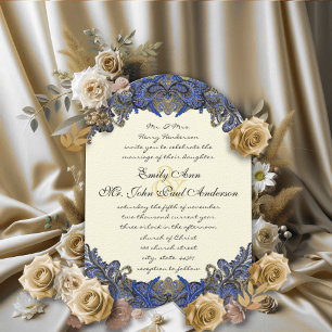 Invitation Or et noir Paon Ivoire Arche Forme de mariage