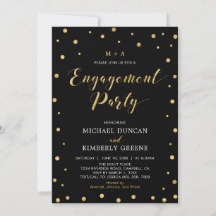 Invitation Or et noir   Parti d'engagement Confetti moderne e