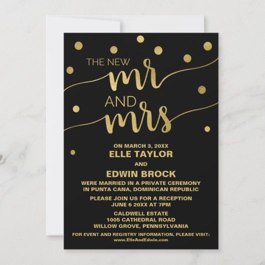 Invitation Or et Noir | Réception de Mariage Intime Glamour (Devant)