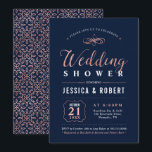 Invitation Or et noir rose | Élégant Wedding shower Couples<br><div class="desc">Cette élégante invitation wedding shower présente une belle typographie rose d'or sur un arrière - plan de marine. Vous pouvez customiser la couleur arrière - plan.</div>