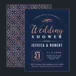 Invitation Or et noir rose | Élégant Wedding shower Couples<br><div class="desc">Cette élégante invitation wedding shower présente une belle typographie rose d'or sur un arrière - plan de marine. Vous pouvez customiser la couleur arrière - plan.</div>