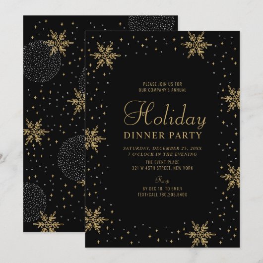 Invitation Or et noir | Soirée de vacances (Devant / Derrière)