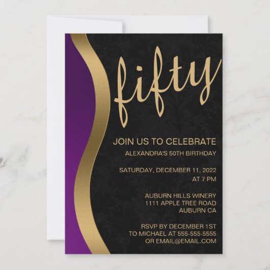 Invitation Or et pourpre élégant 50e (Devant)