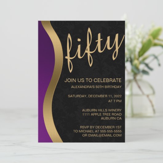 Invitation Or et pourpre élégant 50e (Debout devant)