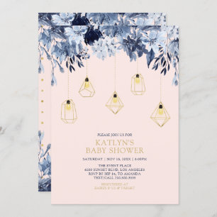 Invitation Or et rose Baby shower chic Boho