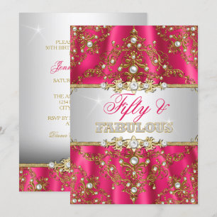 Invitation Or et rose chaud Perle Damassé Cinquante et Fabule
