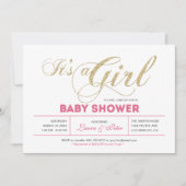 Invitation Or et rose | Fille, Baby shower de typographie chi (Devant)