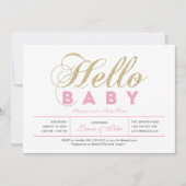 Invitation Or et rose | Fille, Baby shower de typographie mod (Devant)