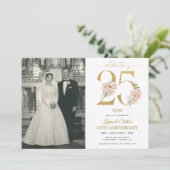 Invitation Or et rose floral 25e anniversaire (Debout devant)