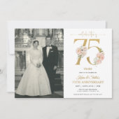 Invitation Or et Rose Floral 75e Anniversaire (Devant)