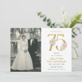 Invitation Or et rose floral 75e anniversaire (Debout devant)