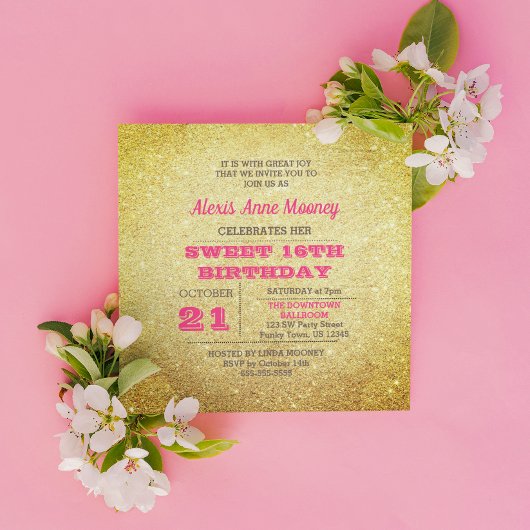 Invitation Or et Rose Tourmaline Parties scintillant rose dou