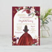 Invitation Or et roses rouges Floral Quinceañera (Debout devant)