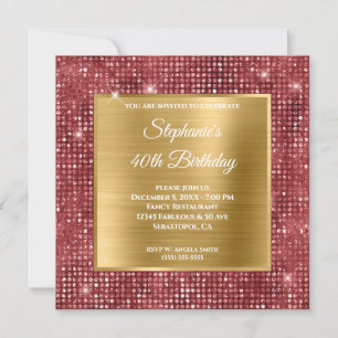 Invitation Or et Rubis Anniversaire 40 ans rempli de Diamants