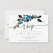 Invitation Or et turquoise, floral dramatique (Devant)