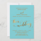 Invitation Or et Turquoise Leurs Cœurs de Mariage Script (Devant)