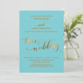 Invitation Or et Turquoise Leurs Cœurs de Mariage Script (Debout devant)