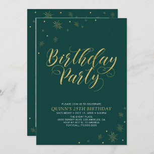 Invitation Or et vert   Modern Chic 25e fête d'anniversaire