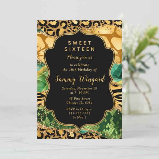 Invitation Or et vert Safari Agate Sweet sixteen (Debout devant)