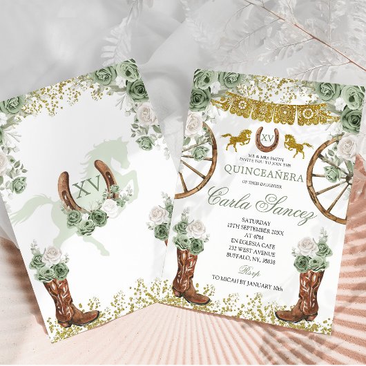 Invitation Or et Vert Sauge Charra 15 Ans