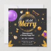 Invitation Or et Violet Amusons-nous Noël Amusement (Devant)