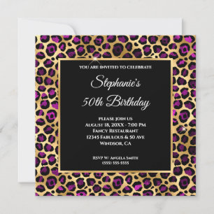 Invitation Or et Violet Léopard Pailleté Glam 50e Anniversair