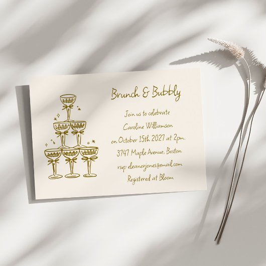 Invitation Or Fête Bulles Matinée Champagne Calligraphiée