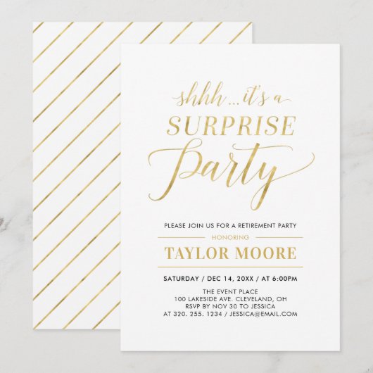 Invitation Or | Fête de retraite surprise simple moderne (Devant / Derrière)
