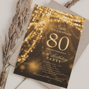 Invitation Or Fête surprise élégante pour 80 ans