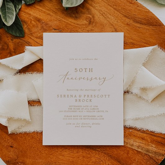 Invitation Or fin et crème 50e anniversaire de mariage