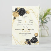 Invitation or & fleurs noires botanique mariage géométrique (Debout devant)