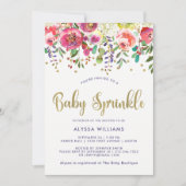 Invitation Or floral| Aquarelle moderne Bébé saupoudré (Devant)