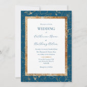 Invitation Or Floral bleu Mariage moderne (Devant)