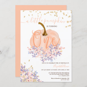 Invitation or floral citrouille aquarelle premier anniversair