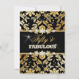 Invitation Or Floral Diamant Damassé Cinquante et Fabuleux