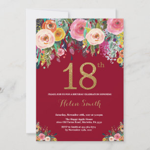 Invitation Or floral d'invitation d'anniversaire de Bourgogne
