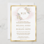 Invitation Or floral d'ivoire rose, tout en un Mariage (Devant)