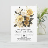 Invitation Or floral enchanté et noir 50e anniversaire (Debout devant)