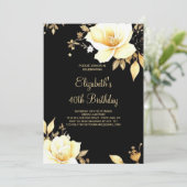 Invitation Or floral et noir Imprimable 40e anniversaire (Debout devant)