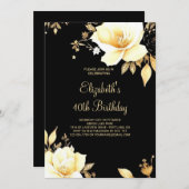 Invitation Or floral et noir Imprimable 40e anniversaire (Devant / Derrière)